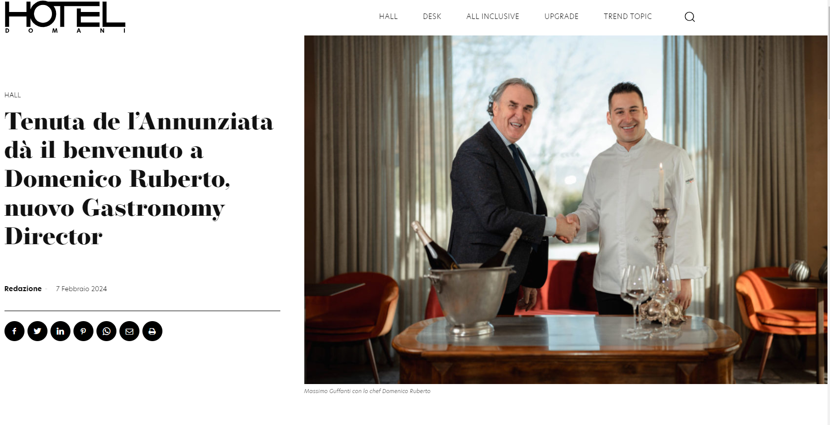 Hotel Damiani I Tenuta de l’Annunziata dà il benvenuto a Domenico Ruberto, nuovo Gastronomy Director