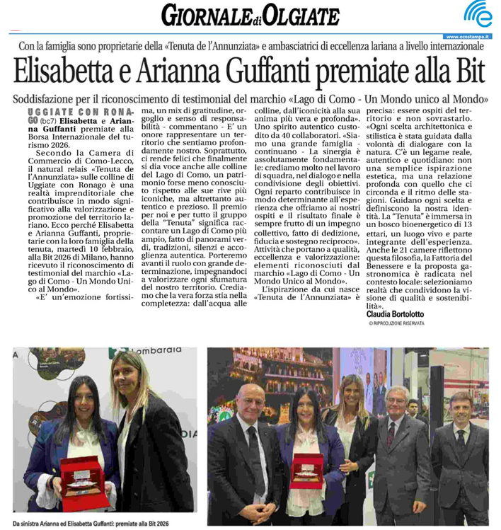 GIORNALE DI OLGIATE I Elisabetta e Arianna Guffanti premiate alla Bit