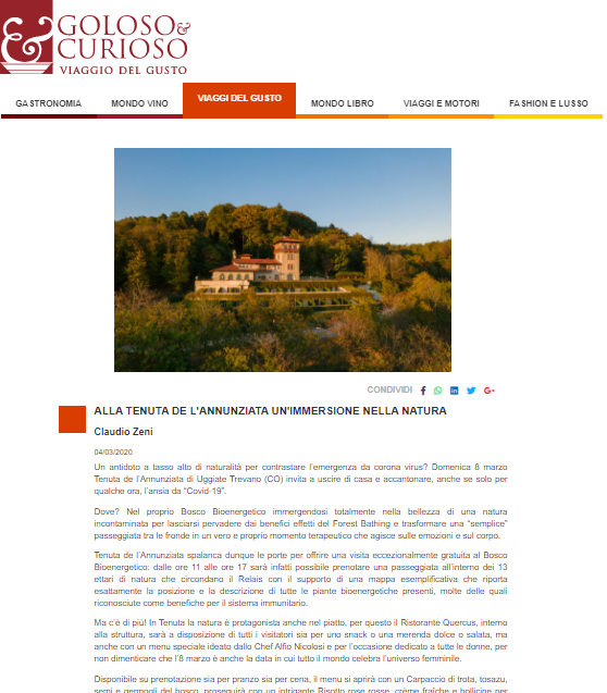 Alla Tenuta de l'Annunziata un'immersione nella natura - GOLOSO & CUORISO | Viaggio del gusto