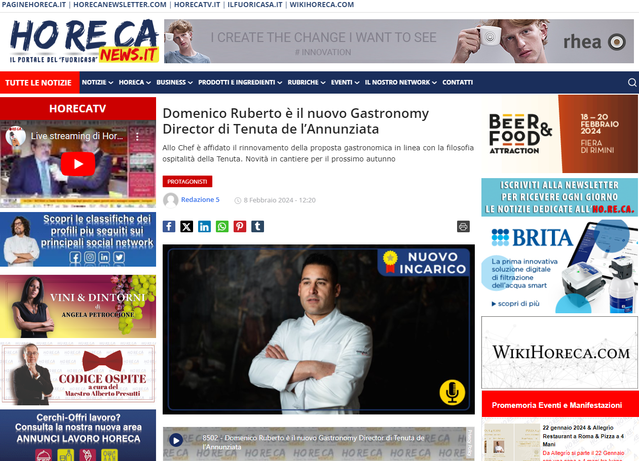 HORECA NEWS I Domenico Ruberto è il nuovo Gastronomy Director di Tenuta de l’Annunziata