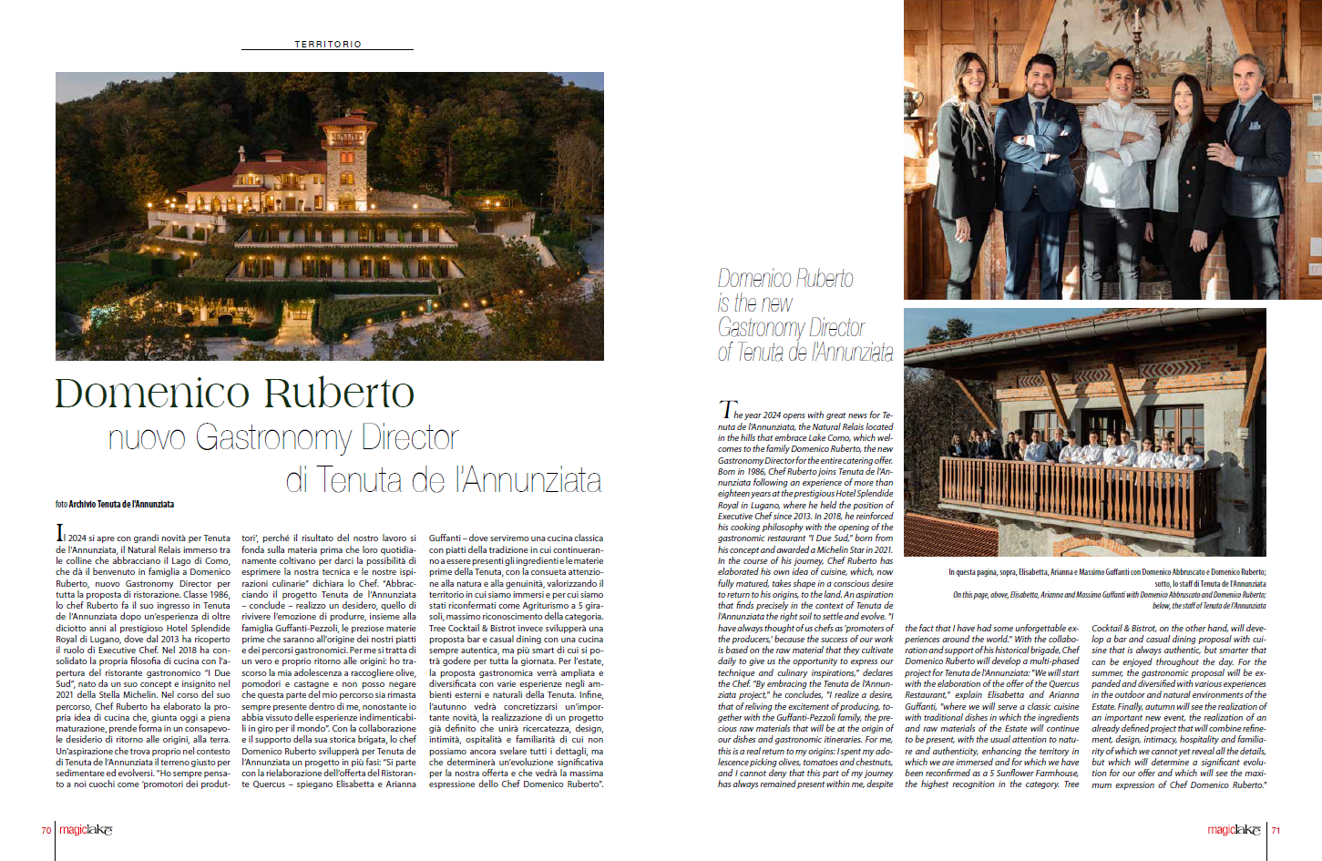 Magic Lake I Domenico Ruberto - Nuovo Gastronomy Director Tenuta de l'Annunziata I pag. 68-69