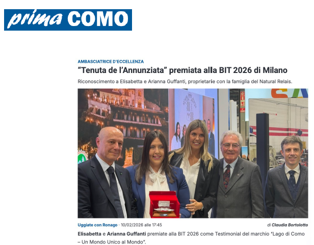 prima COMO I Ambasciatrice d'eccellenza “Tenuta de l’Annunziata” premiata alla BIT 2026 di Milano