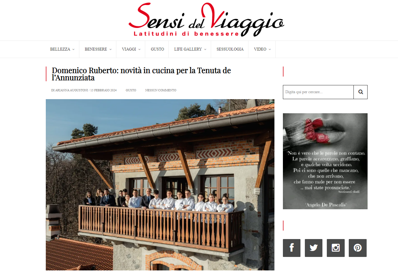 Sensi del Viaggio I Novità in cucina per Tenuta de l'Annunziata: Domenico Ruberto 